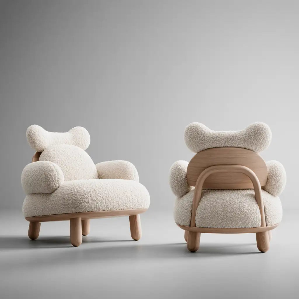 Sedia imbottita dalla forma compatta, beige, per la casa