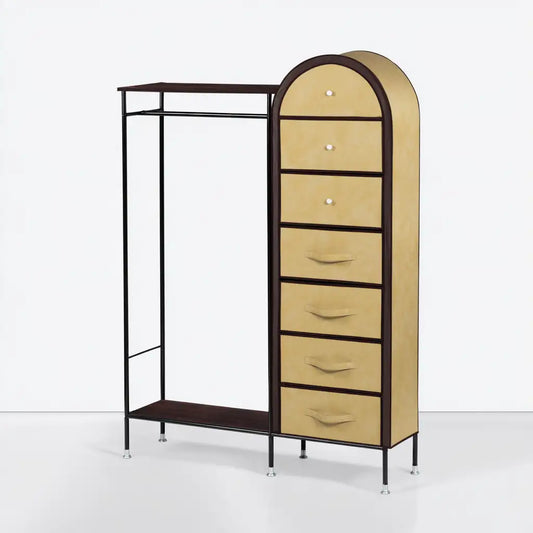 Appendiabiti con cassetti dal profilo contemporaneo, nero e beige, per la casa