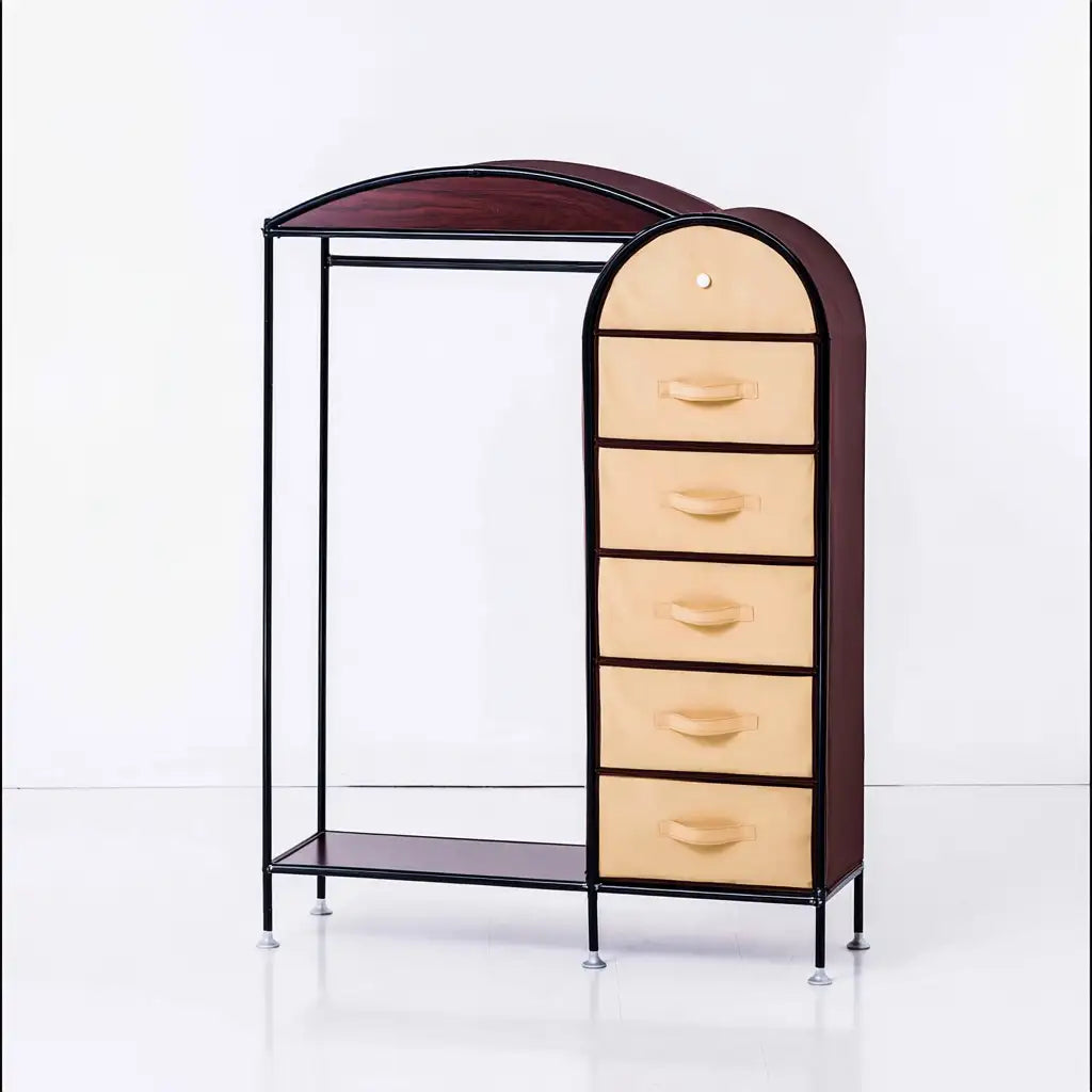 Appendiabiti con cassetti dalla forma compatta, nero e beige, per la casa