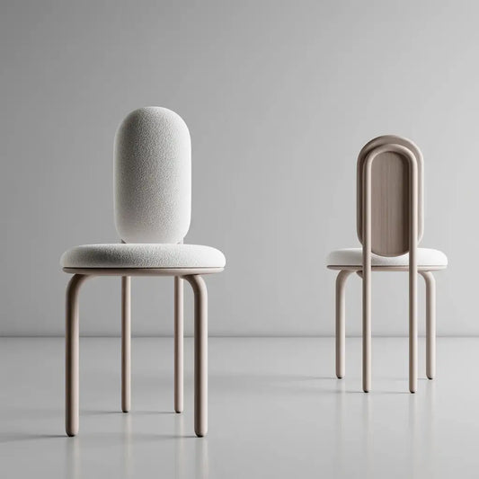 Sedia imbottita dalla forma compatta, beige, per la casa