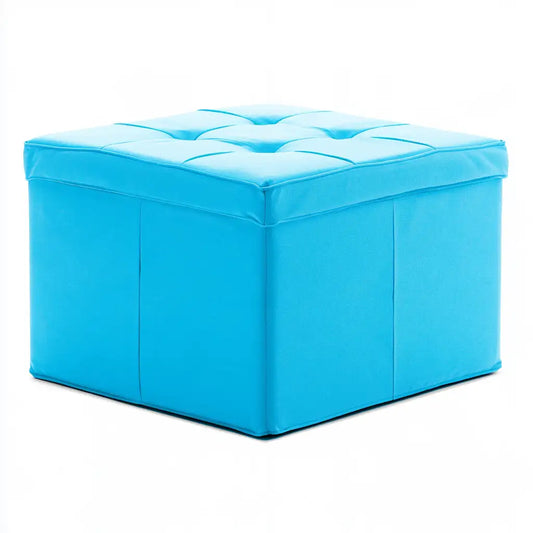 Panca contenitore dal profilo contemporaneo, azzurro, per la casa